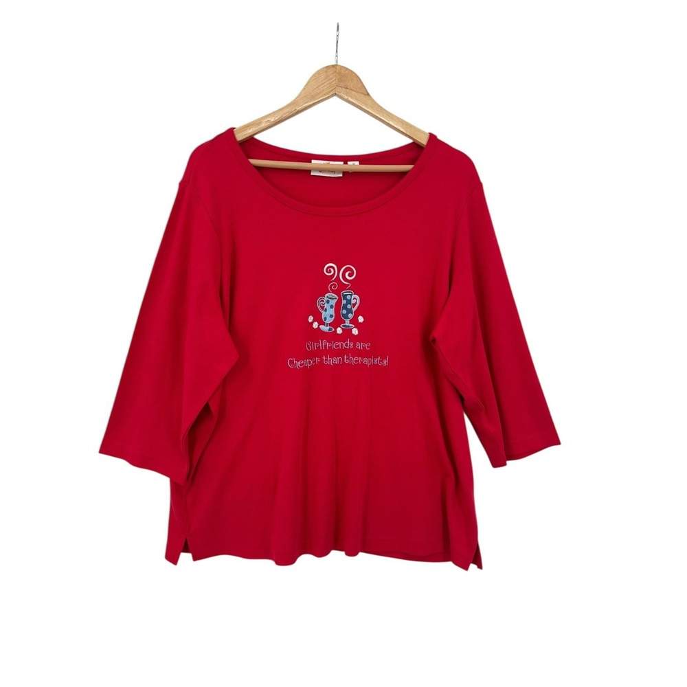 Quacker Factory T Shirt Womens 1X Funny "Girlfriends Cheaper than Therapists"‎